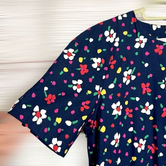 Talbots Vintage Retro Blue Floral Midi Dress Short Sleeves Pockets Size 10 - Picture 6 of 13